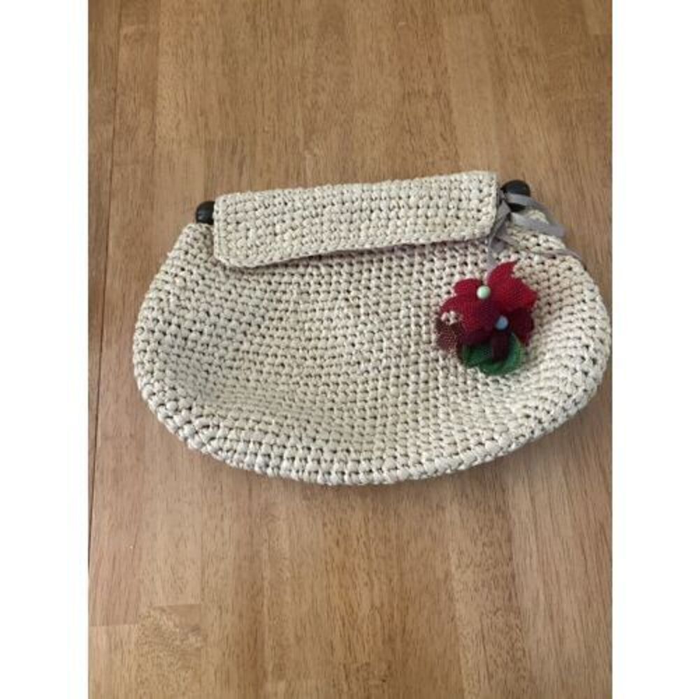Marie Bonita Extra Straw Handbag Clutch Floral Lining Floral Beaded Charms